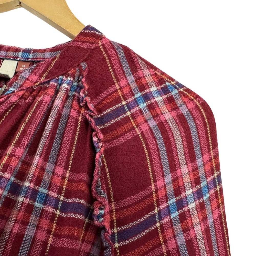 Pilcro Anthropologie Women Breezy Plaid Button Down Shirt XS Maroon Long Sleeve - Picture 7 of 10